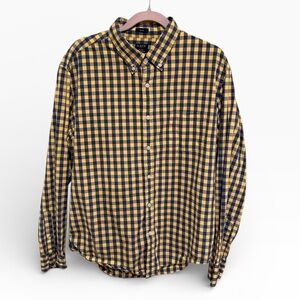J. Crew Men's Checkered Shirt Yellow & Blue 98% Cotton (Perfect Comfort Blend)